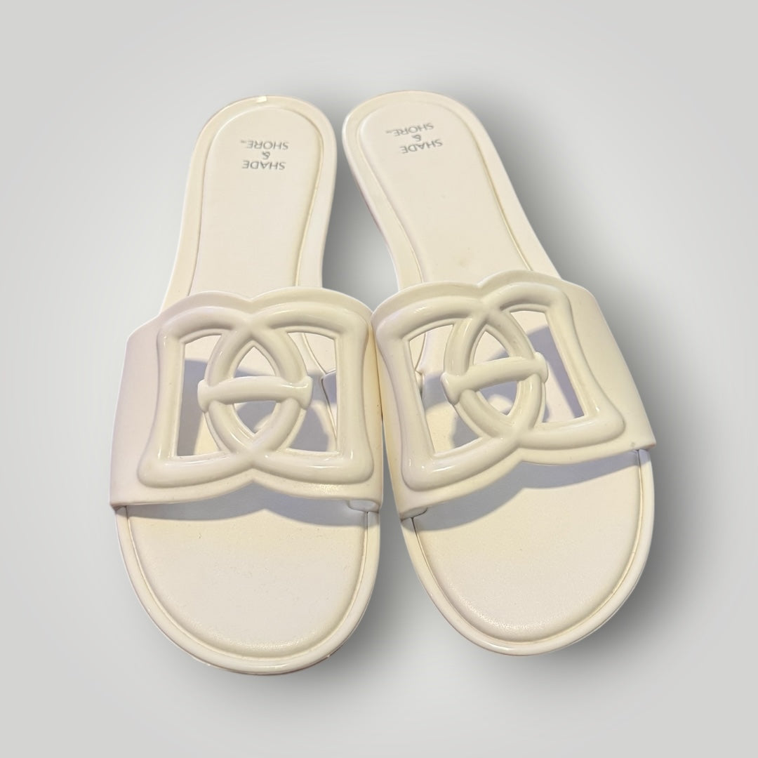Shade & Shore White Slide Sandals Size 10 (New)
